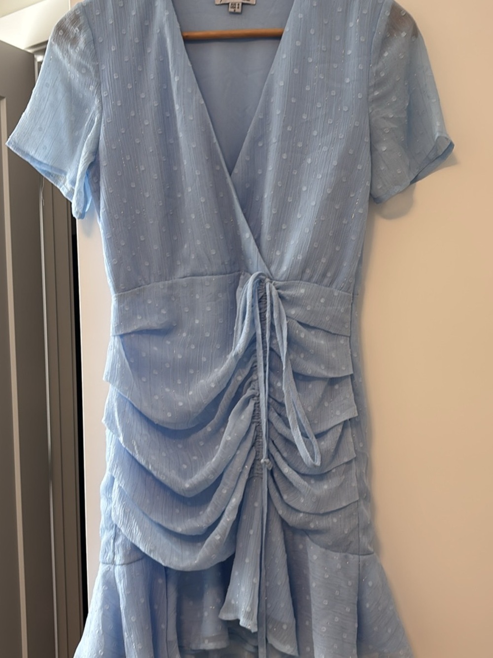 Two sisters Light Blue Swiss Dot Ruched Dress